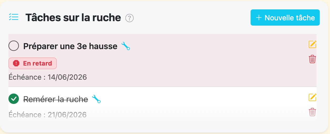Todo list de travaux sur les ruches et les colonies